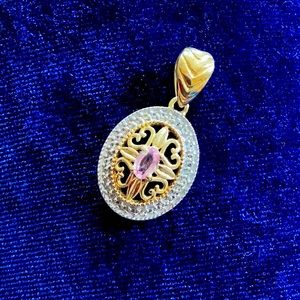 Madagascar pink sapphire /white topaz 14k YG over 925 sterling pendant